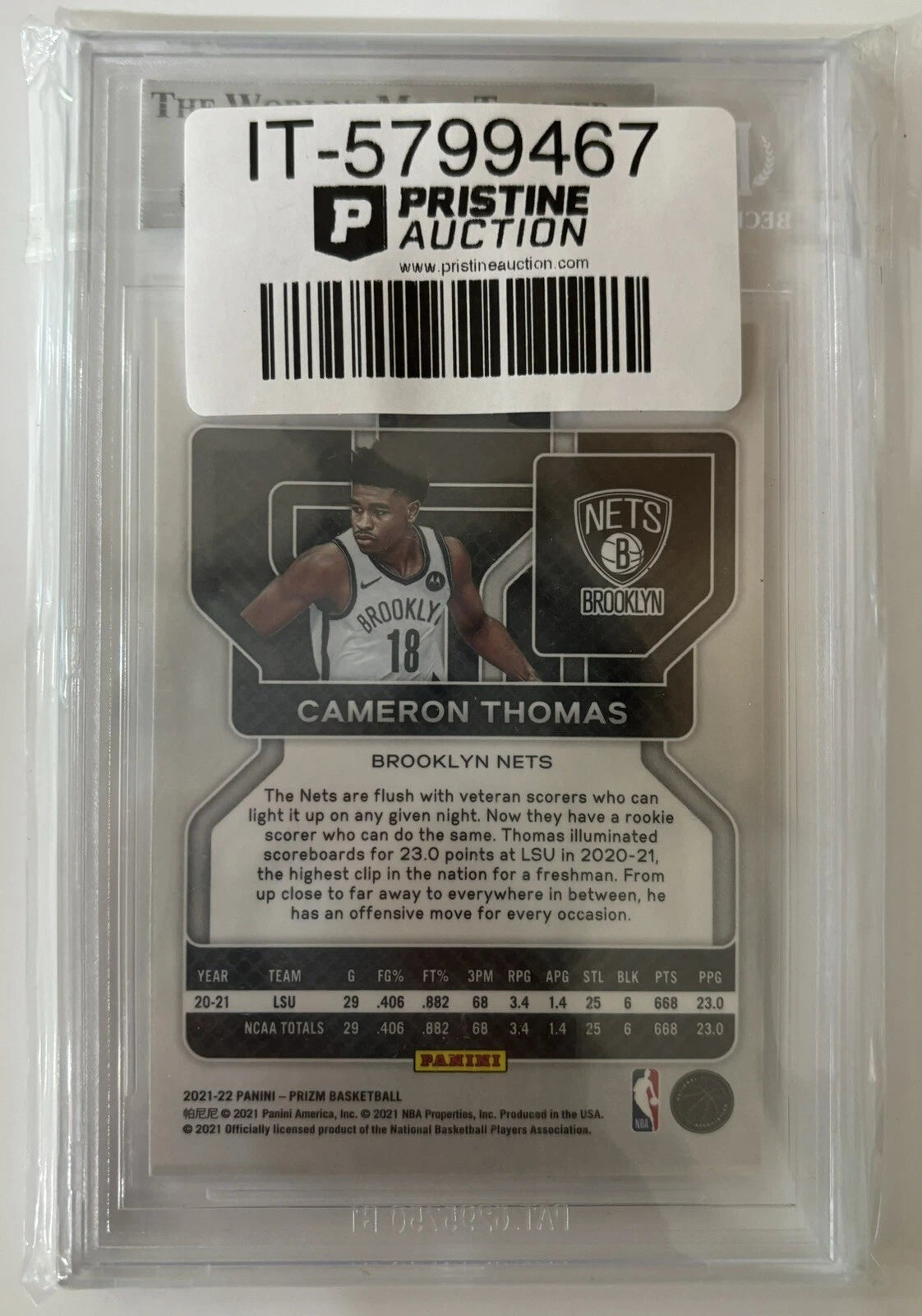 Cameron Thomas Autographed/Signed 2021-22 Panini Prizm RC Brooklyn Nets Beckett!