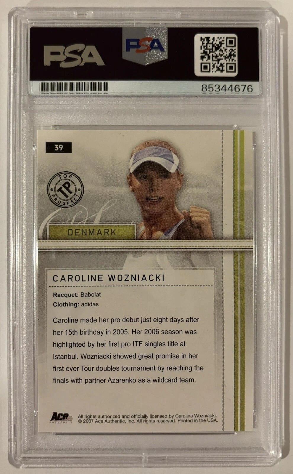 Caroline Wozniacki Autographed/Signed 2007 Ace RC Card PSA 10 Auto!