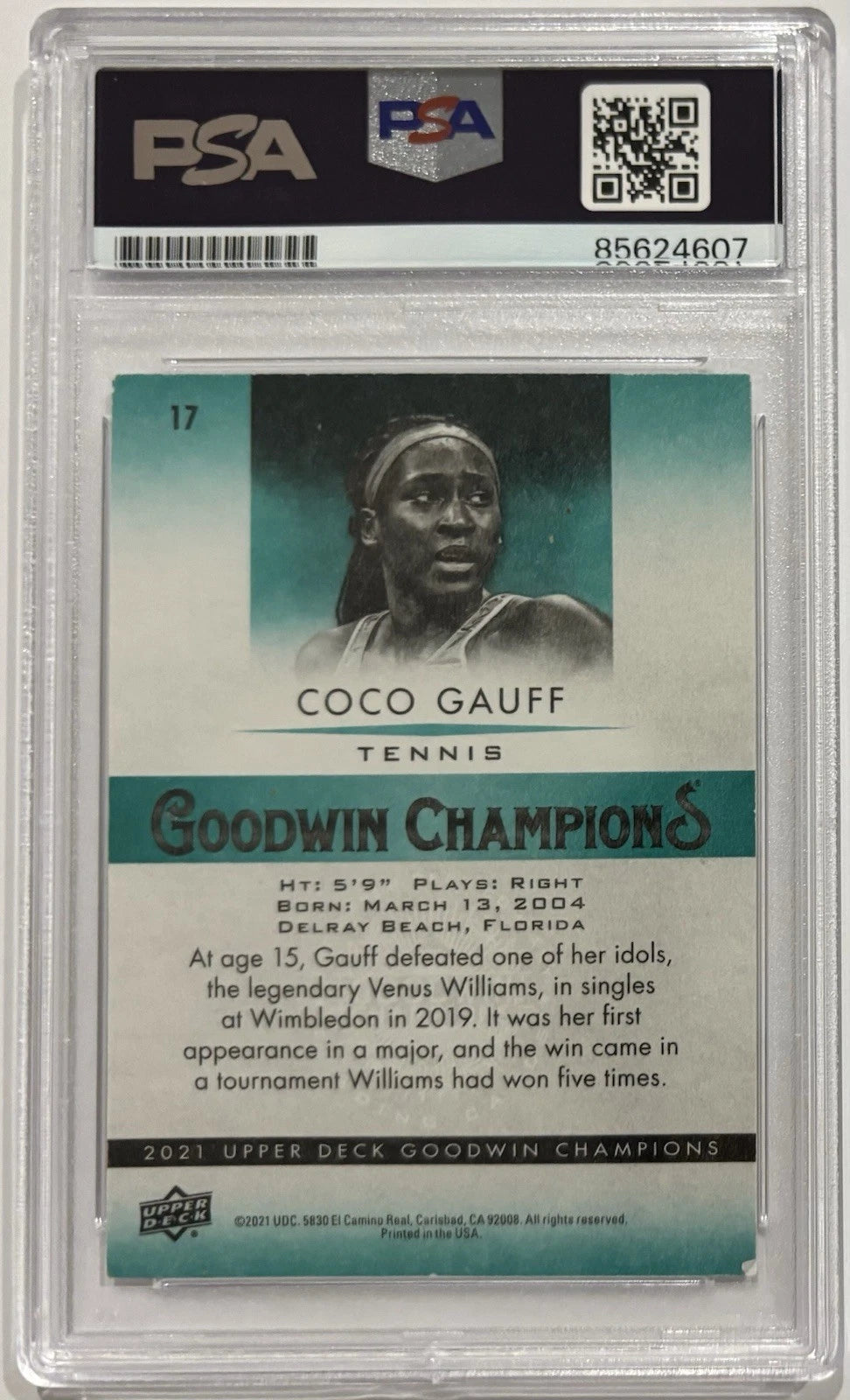 Coco Gauff Autographed/Signed 2021 Upper Deck Goodwin Champions RC Card PSA!