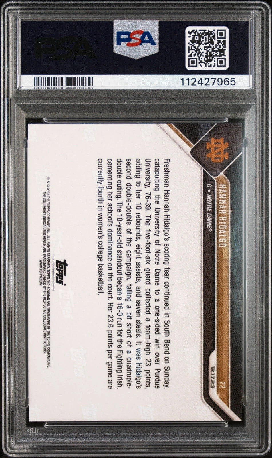 Hannah Hidalgo Autographed/Signed 2023 Topps Now Bowman U #22 PSA Encapsulated!