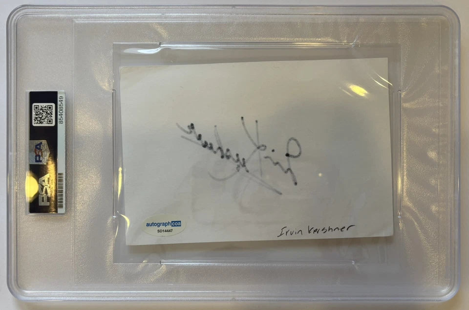 Irvin Kershner Autographed/Signed 4x6 Index Card ACOA & PSA Encapsulated Auto 9!