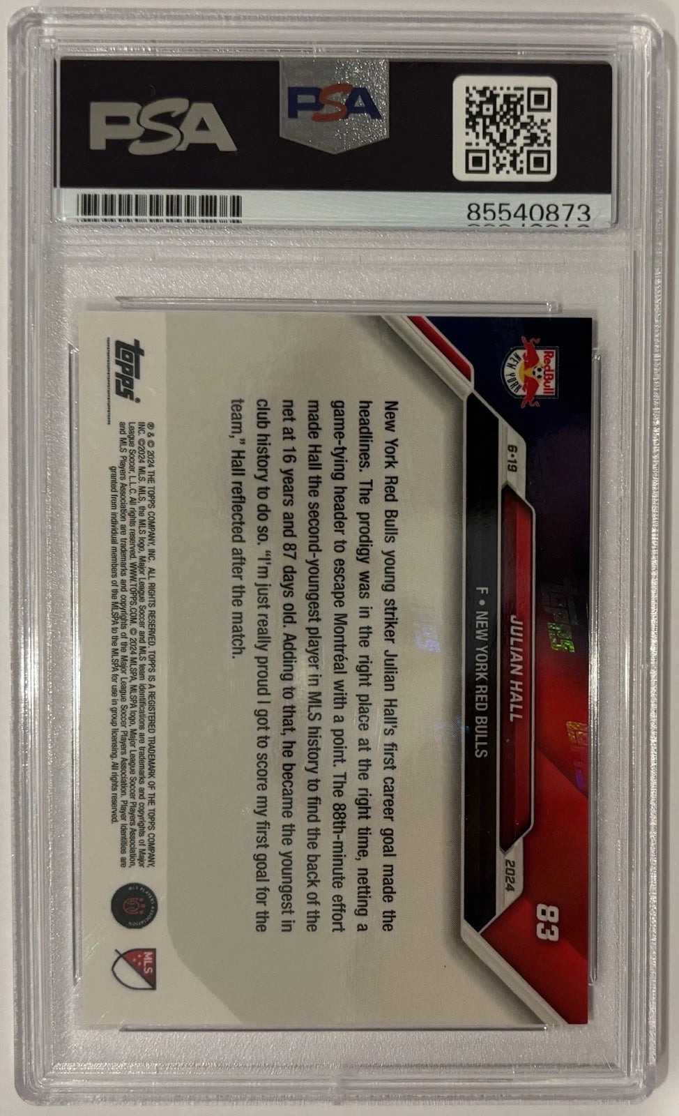 Julian Hall Autographed/Signed 2024 MLS Topps Now New York Red Bulls RC Card PSA!