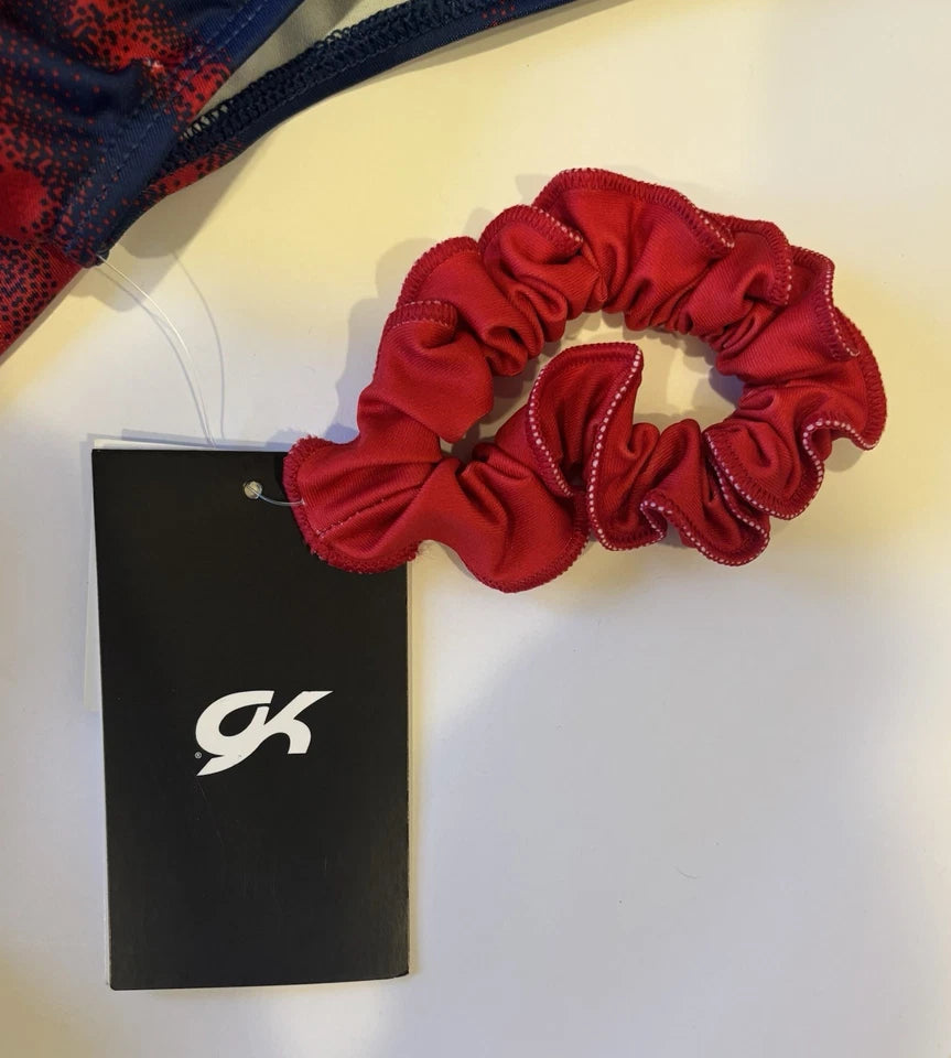 GK Elite Americana Tie Dye Leotard Adult Large American Red Blue Fireworks! (Unsigned)