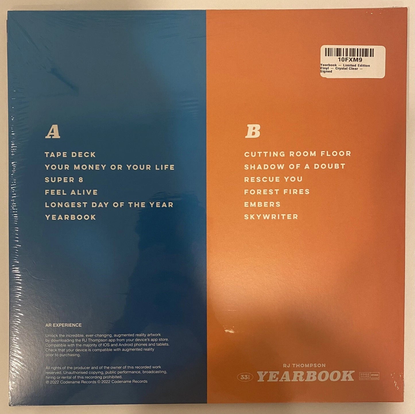 RJ Thompson Autographed/Signed Yearbook Vinyl!