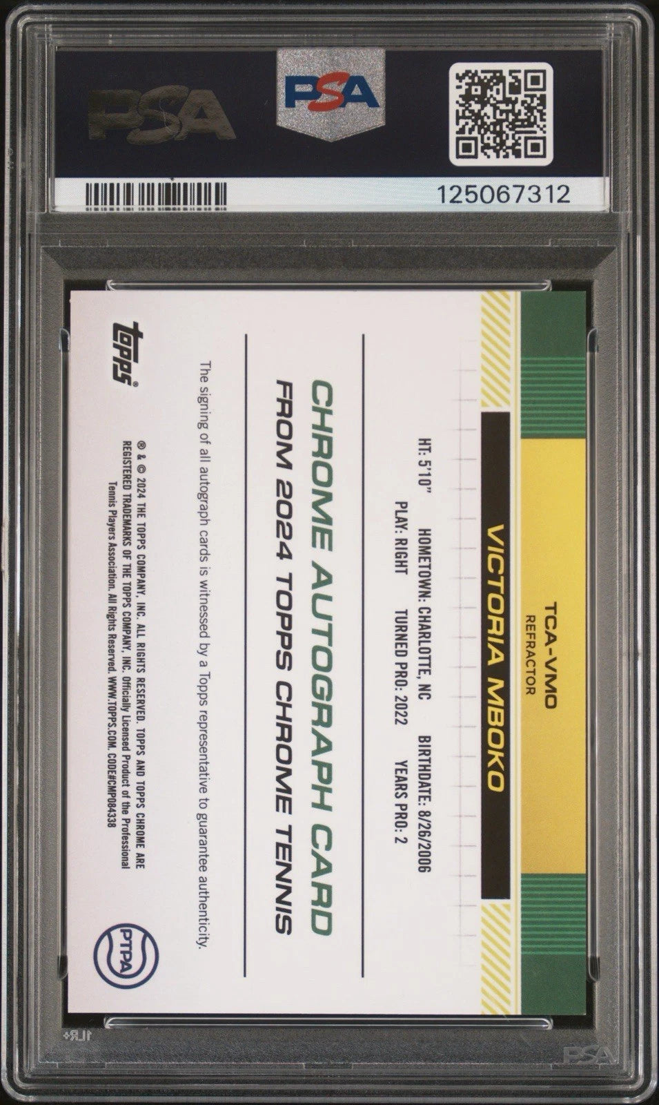 Victoria Mboko 2024 Topps Chrome Tennis Refractor /499 Auto RC PSA 9!