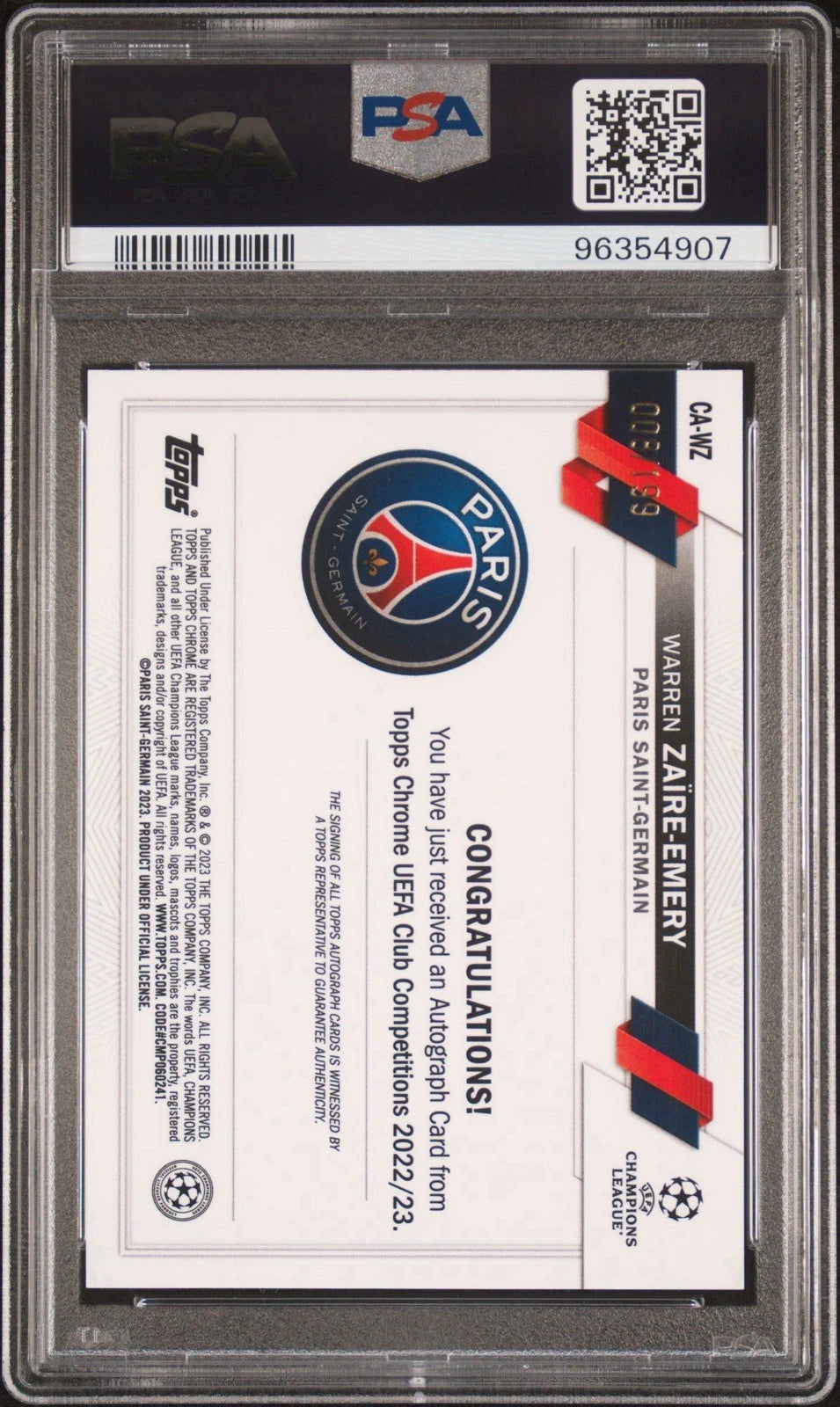 Warren Zaire-Emery 2022-23 Topps Chrome Aqua Refractor /199 RC PSA Card 10 Auto 10!