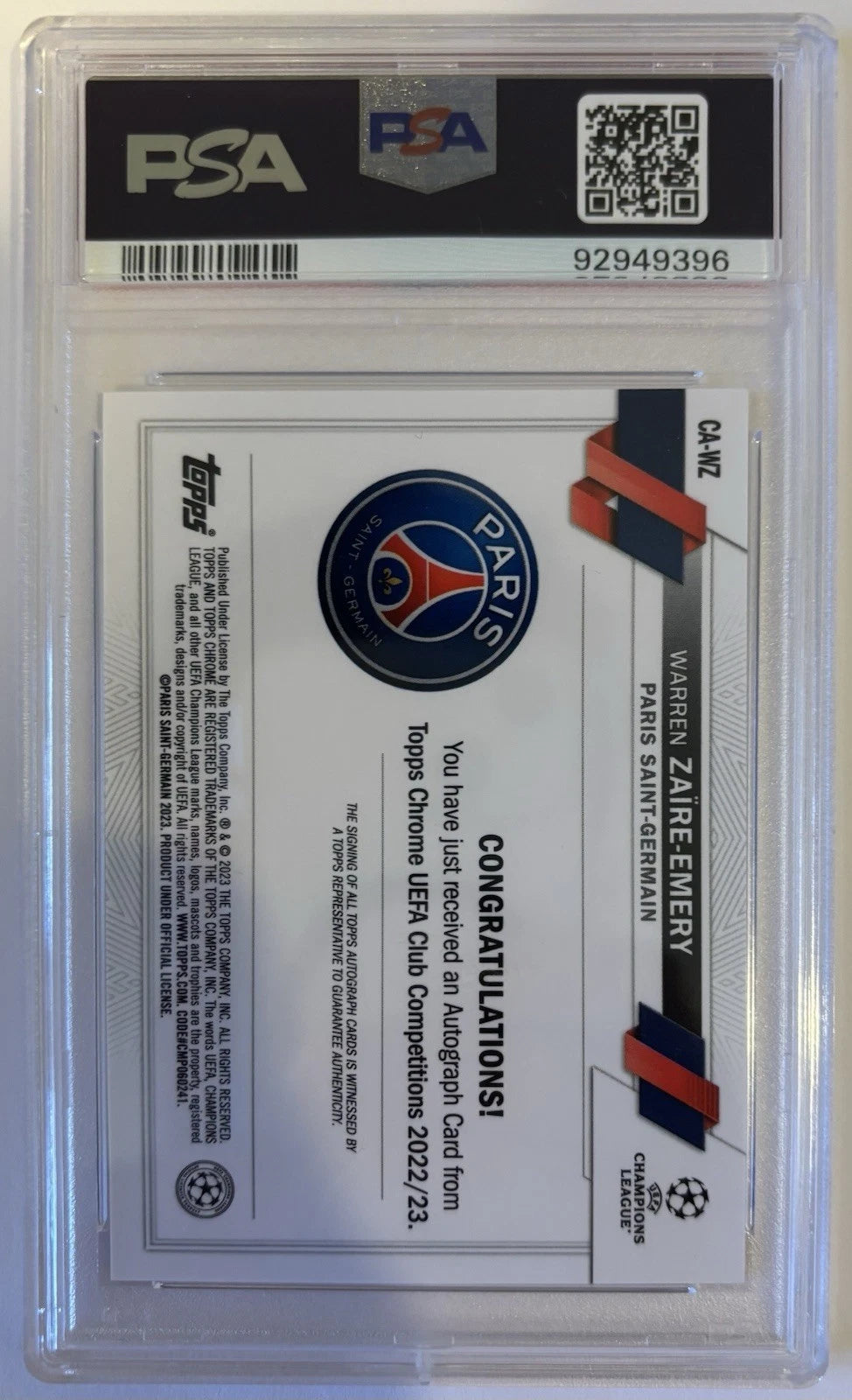 Warren Zaire-Emery 2022-23 Topps Chrome UCC RC PSA Card 10 Auto 10!