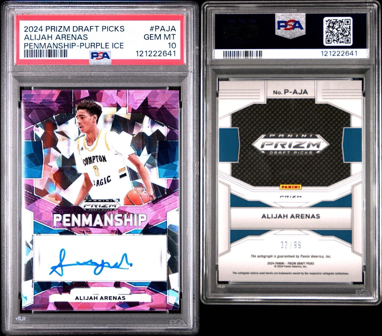 Alijah Arenas 2024 Panini Prizm Draft Picks Penmanship Purple Ice /99 RC Card PSA 10!