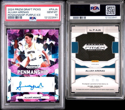 Alijah Arenas 2024 Panini Prizm Draft Picks Penmanship Purple Ice /99 RC Card PSA 10!