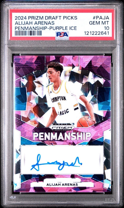 Alijah Arenas 2024 Panini Prizm Draft Picks Penmanship Purple Ice /99 RC Card PSA 10!