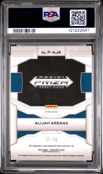Alijah Arenas 2024 Panini Prizm Draft Picks Penmanship Purple Ice /99 RC Card PSA 10!