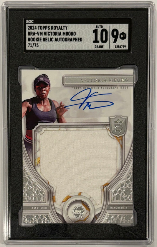 Victoria Mboko 2024 Topps Royalty Rookie Relic RPA /75 SGC Card 9 Auto 10!
