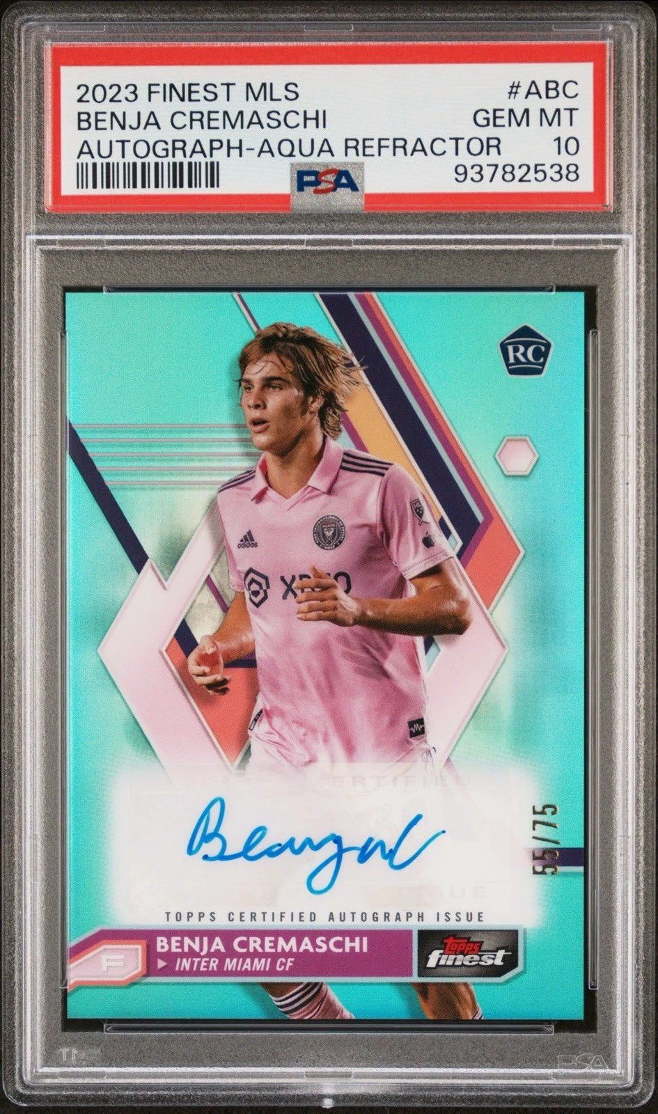 Benja Cremaschi 2023 Topps Finest MLS Aqua /75 Inter Miami RC Card Auto PSA 10!