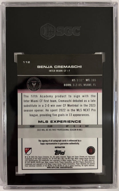 Benja Cremaschi 2023 Topps Chrome MLS Refractor Inter Miami RC SGC Card 10 Auto 10