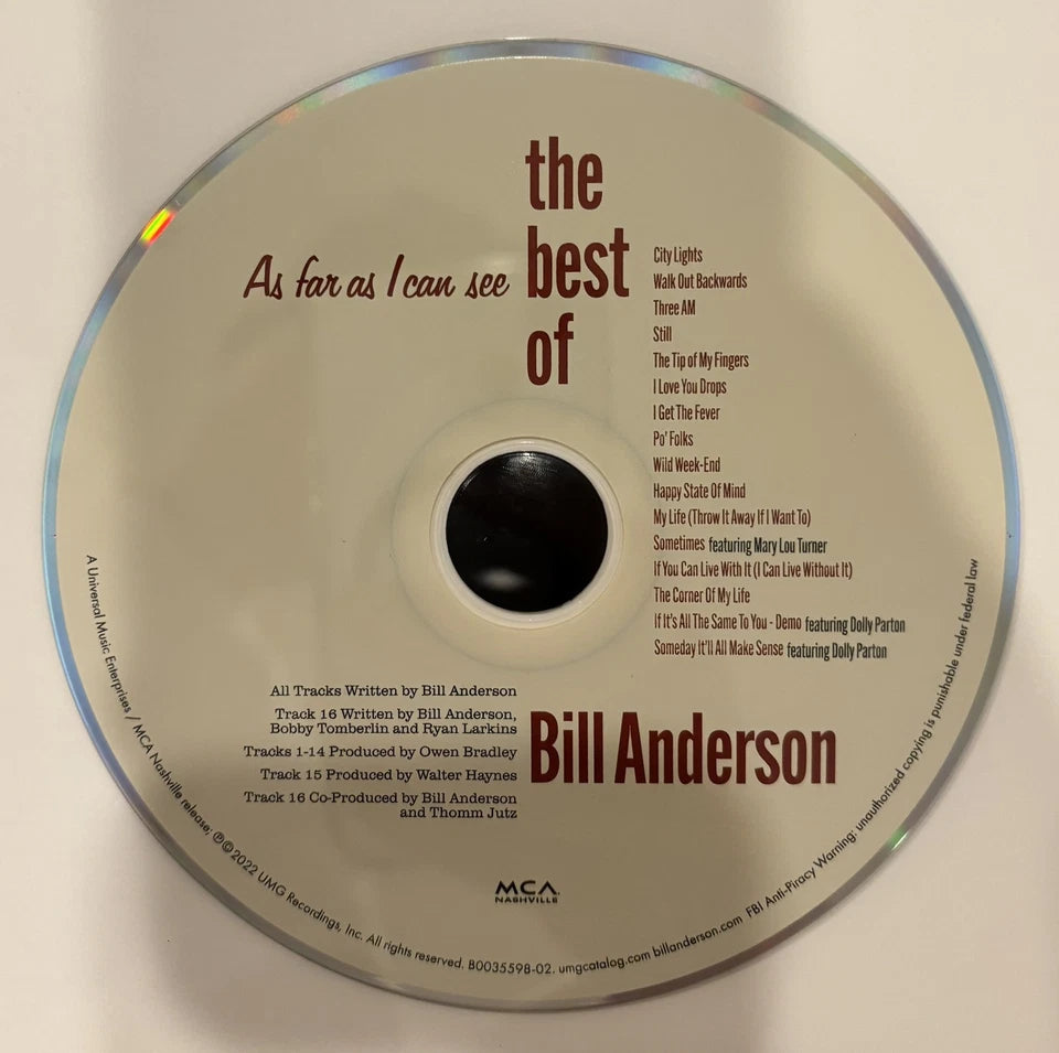 Bill Anderson Autographed/Signed CD Booklet As Far As I Can See Best Framed!