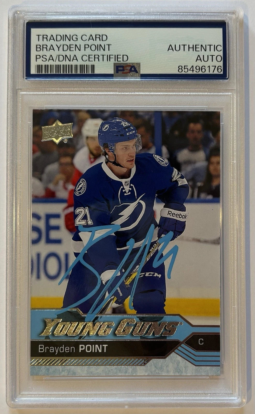 Brayden Point Autographed/Signed 2016-17 Upper Deck Young Guns RC Card PSA!