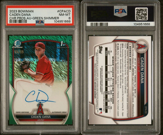 Caden Dana 2023 Bowman Chrome Green Shimmer Refractor /99 1st Auto PSA 8!
