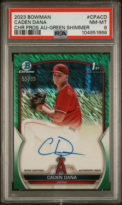 Caden Dana 2023 Bowman Chrome Green Shimmer Refractor /99 1st Auto PSA 8!