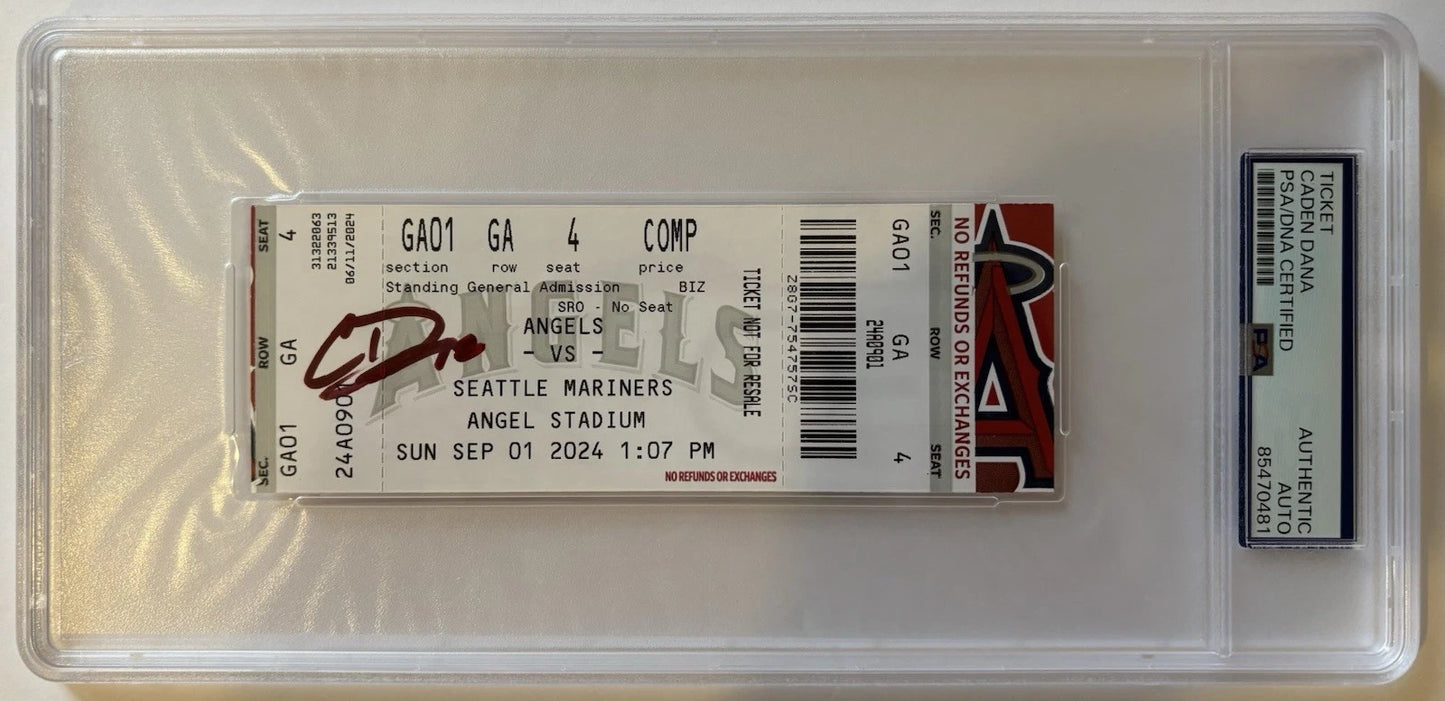 Caden Dana Autographed/Signed Los Angeles Angels MLB Debut Ticket Stub PSA Encapsulated!
