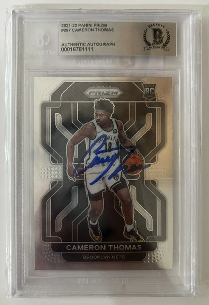 Cameron Thomas Autographed/Signed 2021-22 Panini Prizm RC Brooklyn Nets Beckett!