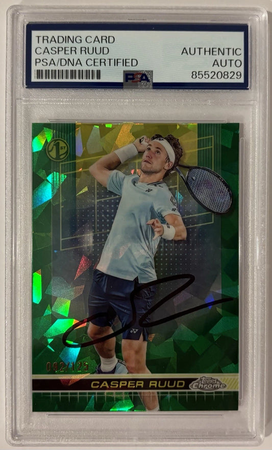 Casper Ruud Autographed/Signed 2024 Topps Chrome Green Cracked Ice /125 1st Card PSA!