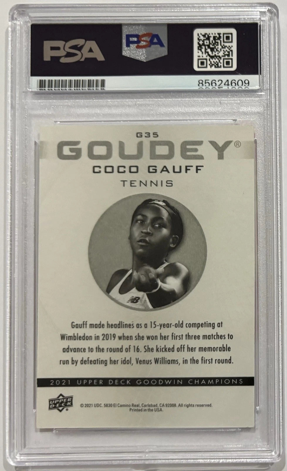 Coco Gauff Autographed/Signed 2021 Upper Deck Goodwin Champions Goudey RC Card PSA!