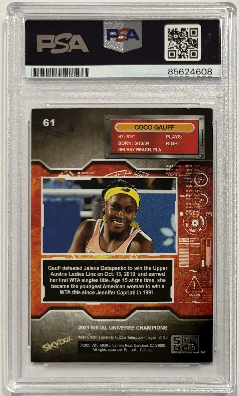 Coco Gauff Autographed/Signed 2021 Skybox Metal Upper Deck RC Card PSA!