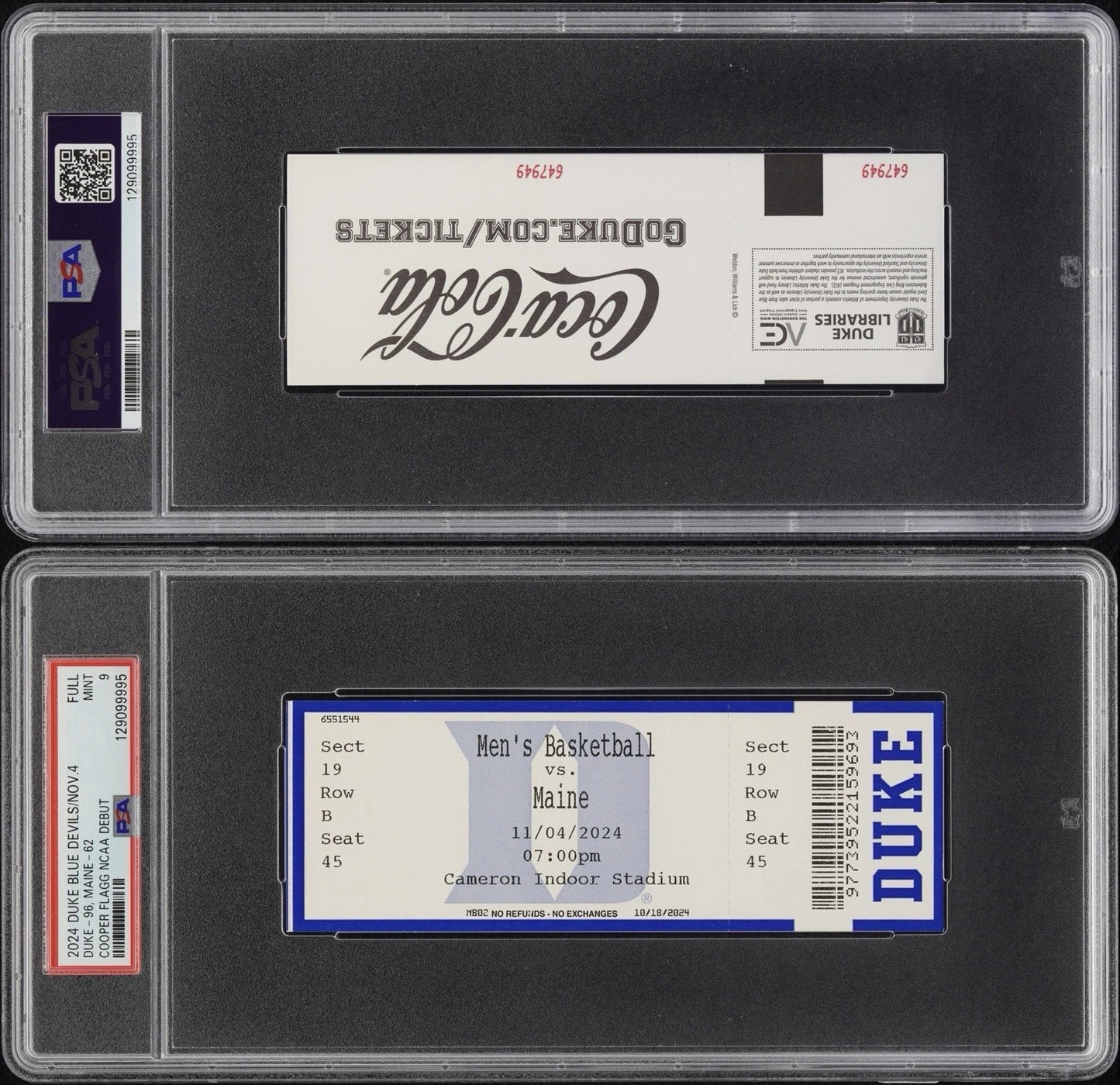 Cooper Flagg, Kon Knueppel, & Others NCAA Debut Ticket Stub 2024 Duke vs Maine PSA 9! (Unsigned)