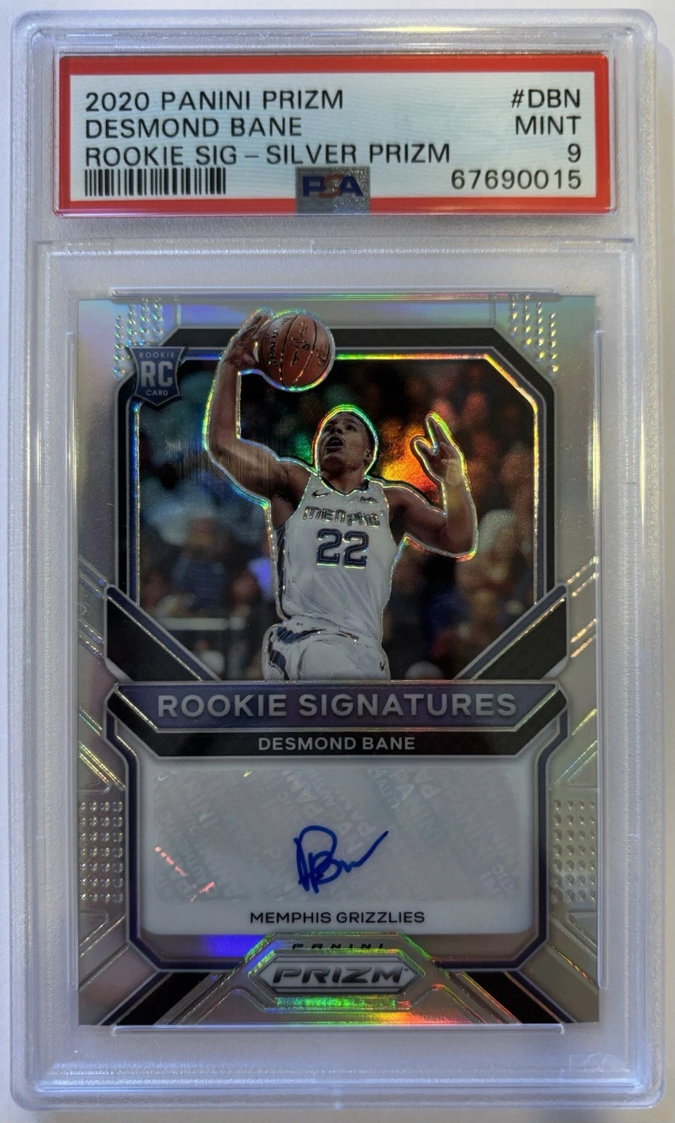 Desmond Bane 2020-21 Panini Prizm Silver Auto Rookie RC Memphis Grizzlies PSA 9!