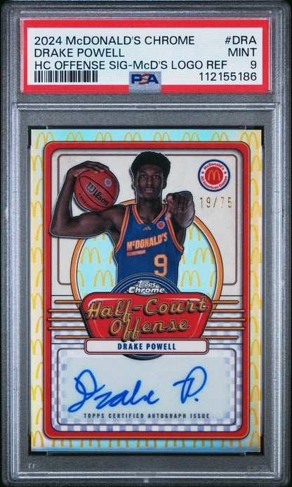 Drake Powell 2024 Topps Chrome McDonald's All-American Half-Court Offense Logo Refractor Auto /75 PSA 9!