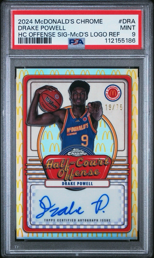 Drake Powell 2024 Topps Chrome McDonald's All-American Half-Court Offense Logo Refractor Auto /75 PSA 9!