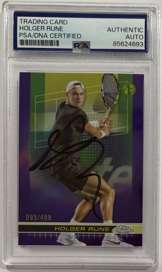 Holger Rune Autographed/Signed 2024 Topps Chrome 1st Card Purple Refractor /499 PSA