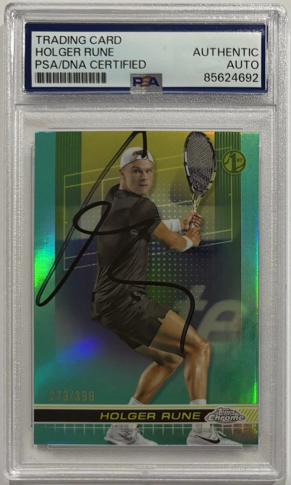 Holger Rune Autographed/Signed 2024 Topps Chrome 1st Card Aqua Refractor /399 PSA!