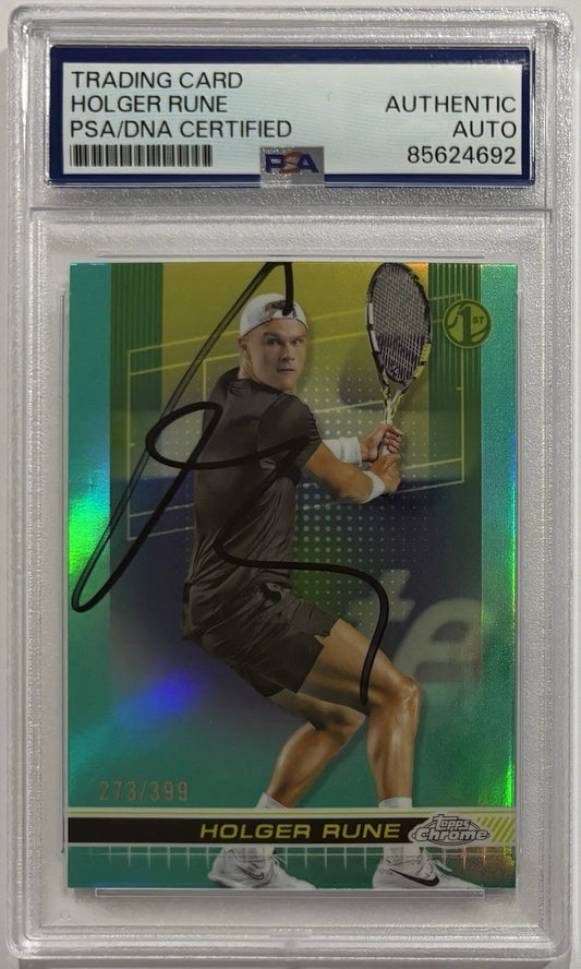 Holger Rune Autographed/Signed 2024 Topps Chrome 1st Card Aqua Refractor /399 PSA!