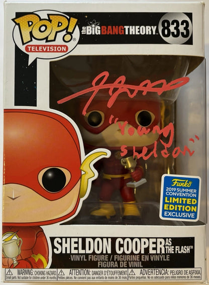 Iain Armitage Autographed/Signed Young Sheldon Cooper As The Flash Big Bang Theory Funko Pop PSA!