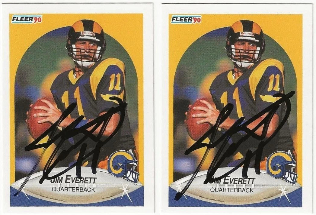 Lot Of 2 Jim Everett Autographed/Signed 1990 Fleer Cards Los Angeles Rams!