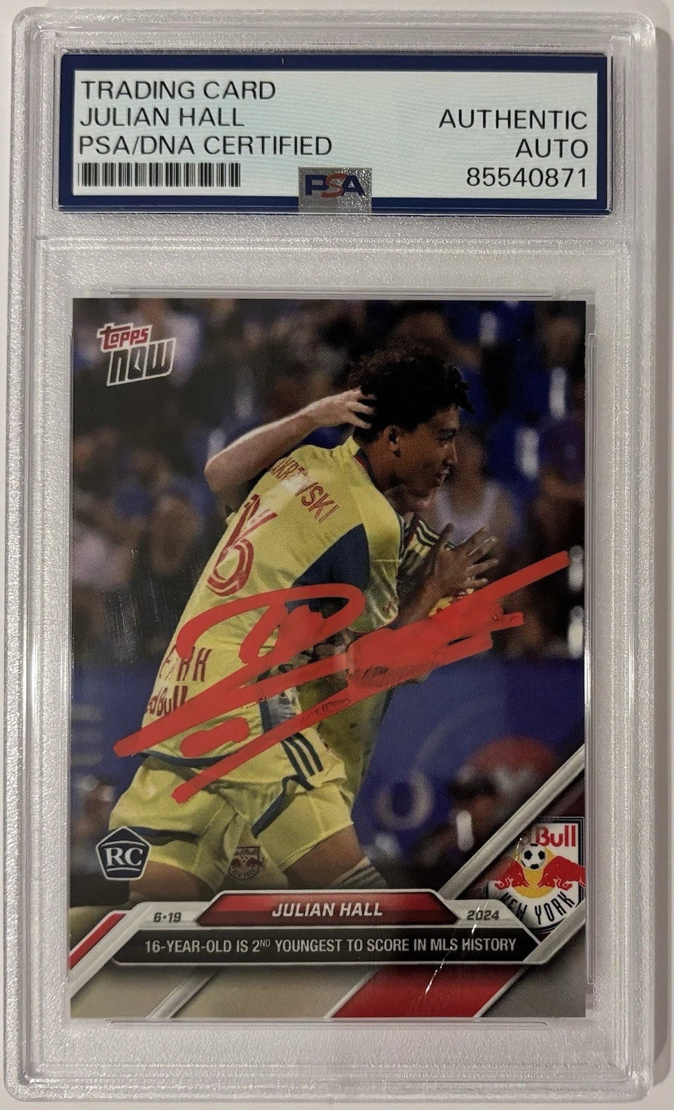 Julian Hall Autographed/Signed 2024 MLS Topps Now New York Red Bulls RC Card PSA!