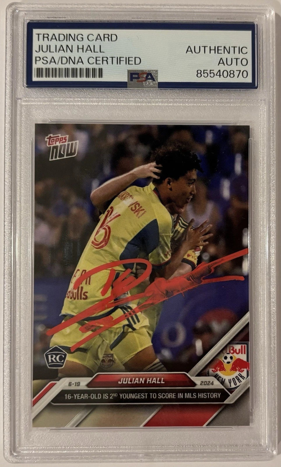Julian Hall Autographed/Signed 2024 MLS Topps Now New York Red Bulls RC Card PSA!