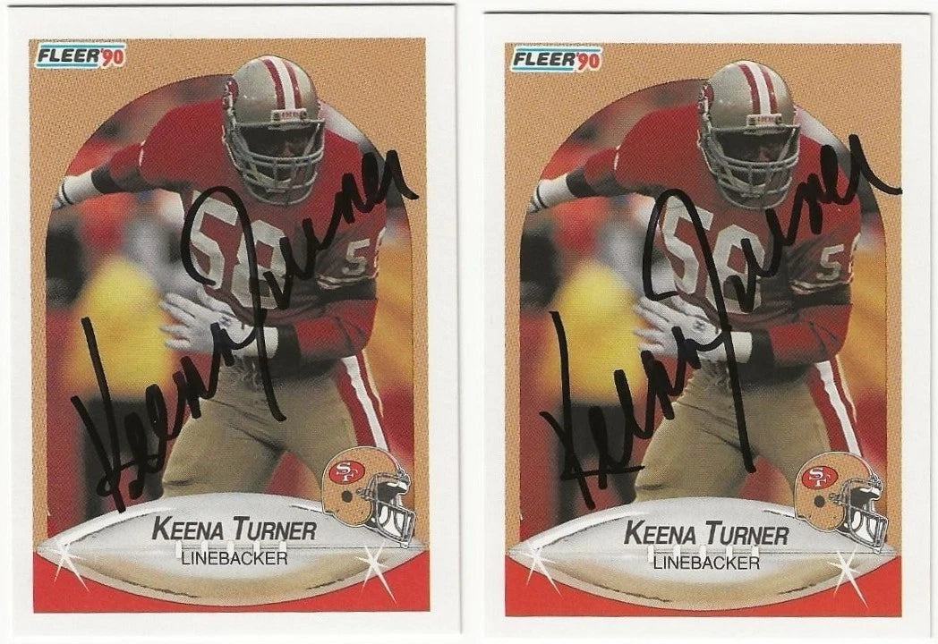 LOT Of 2 Keena Turner Autographed/Signed 1990 Fleer NFL Cards San Francisco 49ers!