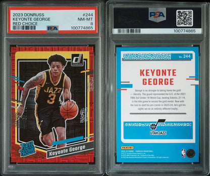 Keyonte George 2023-24 Panini Donruss Rated Rookie RC Card Utah Jazz Red Choice PSA 8!