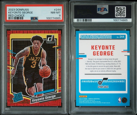 Keyonte George 2023-24 Panini Donruss Rated Rookie RC Card Utah Jazz Red Choice PSA 8!