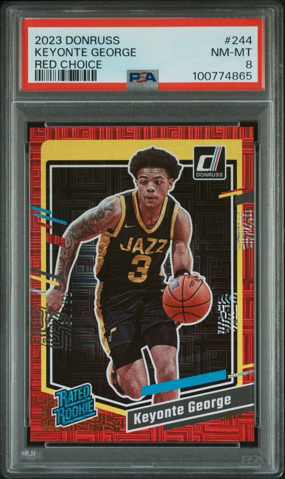 Keyonte George 2023-24 Panini Donruss Rated Rookie RC Card Utah Jazz Red Choice PSA 8!