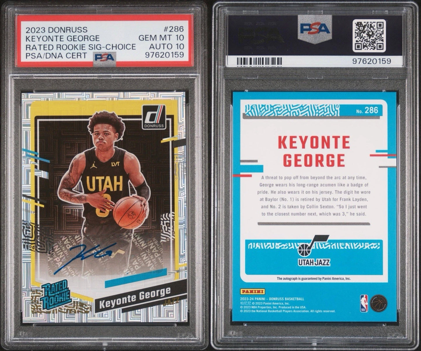 Keyonte George 2023-24 Donruss Rated Rookie RC Card Utah Jazz PSA 10 AUTO 10!