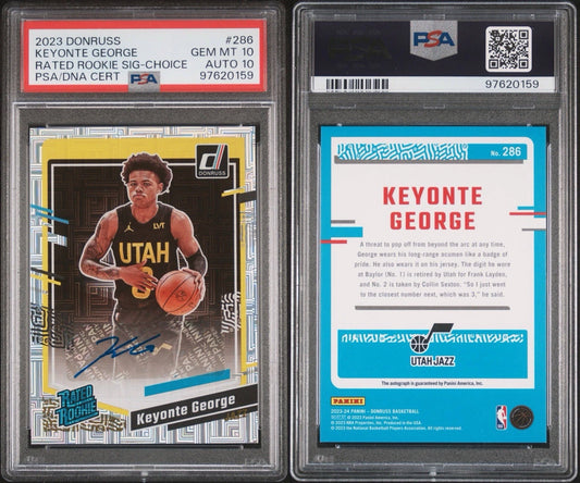 Keyonte George 2023-24 Donruss Rated Rookie RC Card Utah Jazz PSA 10 AUTO 10!