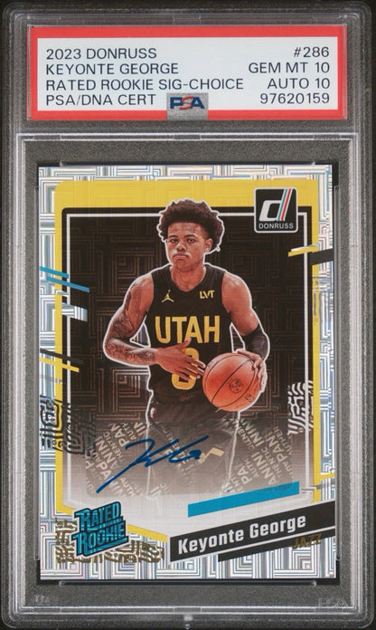 Keyonte George 2023-24 Donruss Rated Rookie RC Card Utah Jazz PSA 10 AUTO 10!