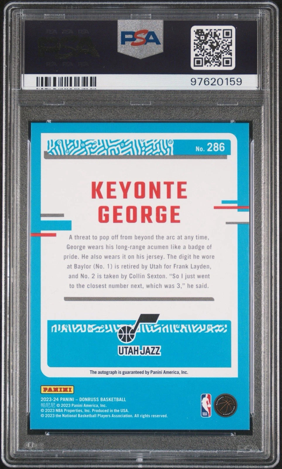 Keyonte George 2023-24 Donruss Rated Rookie RC Card Utah Jazz PSA 10 AUTO 10!