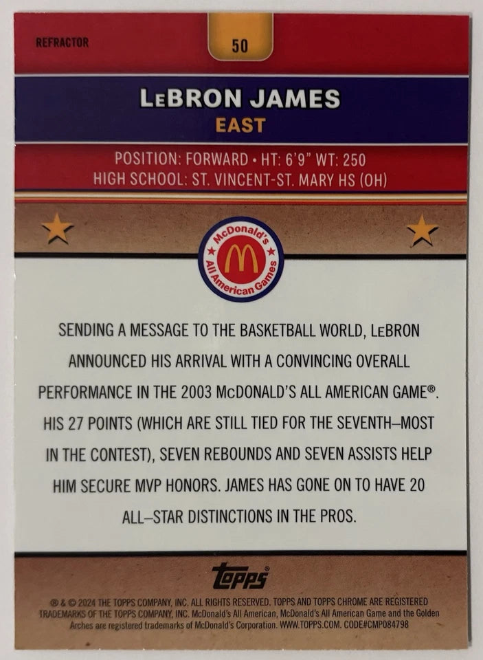 LeBron James 2024 -25 Topps Chrome Mcdonald’s All American Refractor #50! (Unsigned)