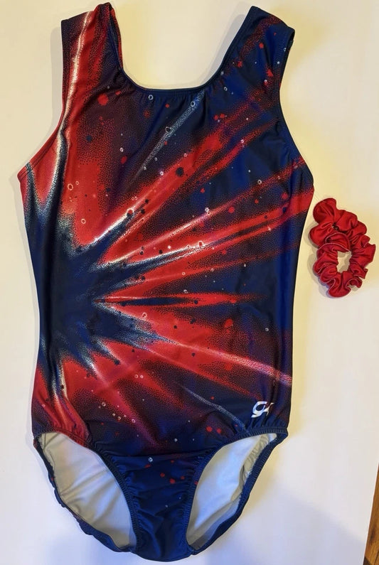 GK Elite Americana Tie Dye Leotard Adult Large American Red Blue Fireworks! (Unsigned)