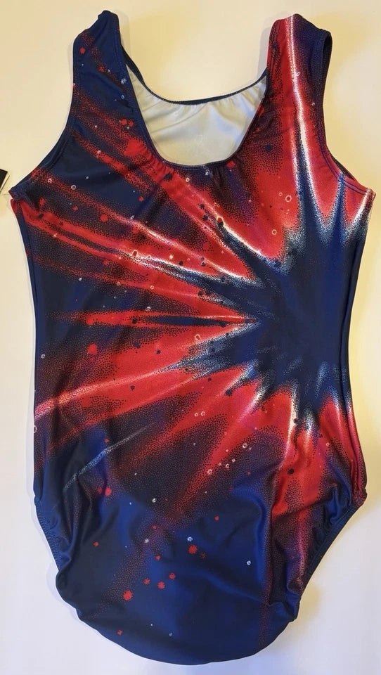 GK Elite Americana Tie Dye Leotard Adult Large American Red Blue Fireworks! (Unsigned)