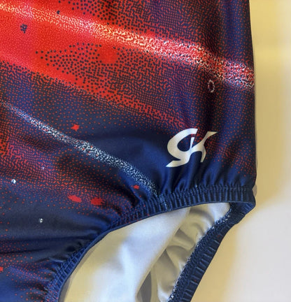 GK Elite Americana Tie Dye Leotard Adult Large American Red Blue Fireworks! (Unsigned)